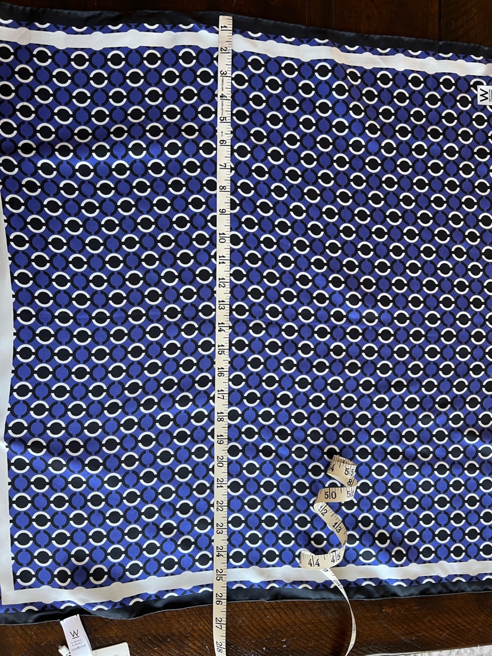 NWT W Collection 100% Silk Scarf Blue Black White Geometric Print 27” Square - Picture 9 of 9